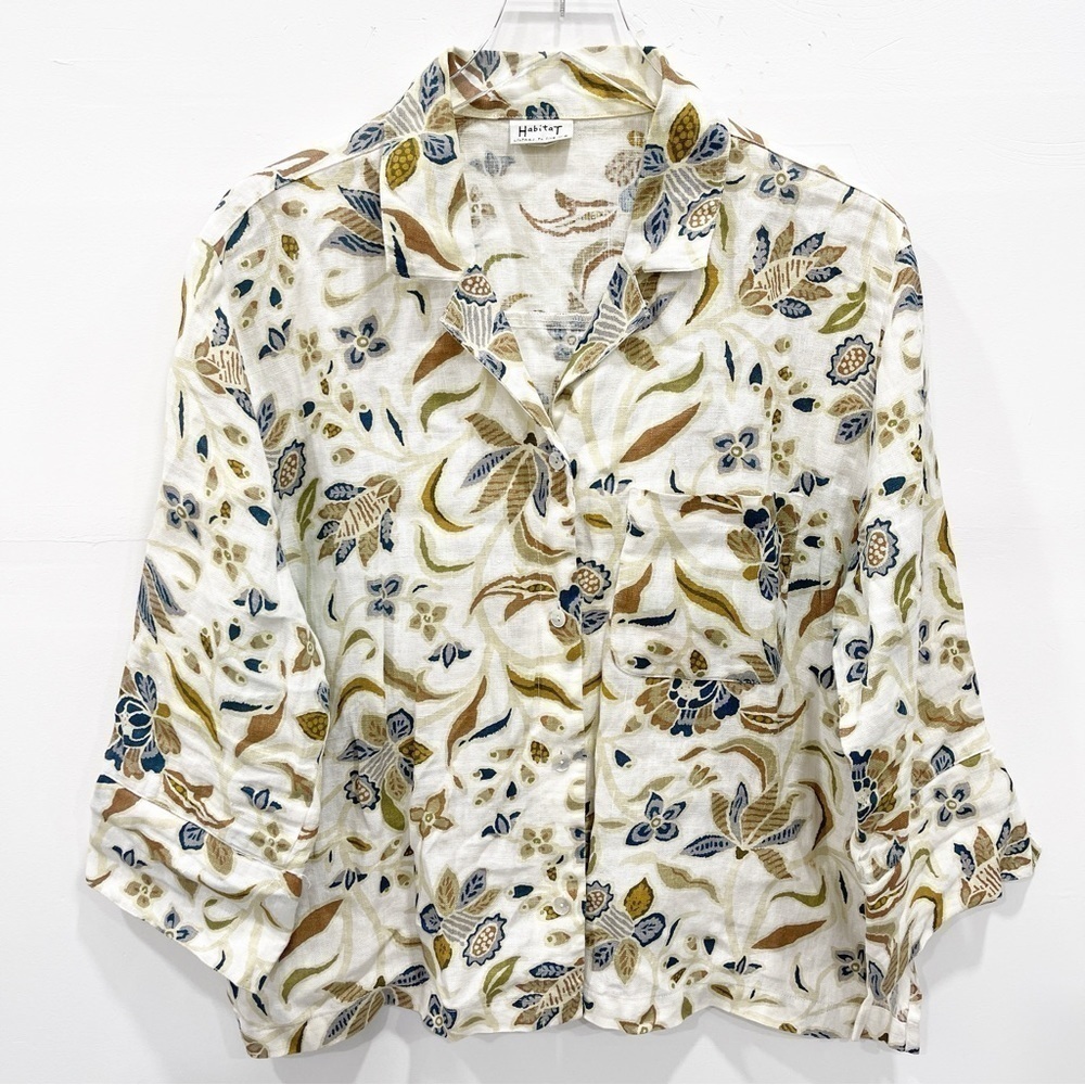 Habitat Linen Leaf Printed Lightweight Jacket Button Down Medium *flawed*